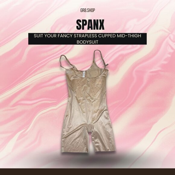 Spanx Suit Your Fancy Strapless Cupped Mid-Thigh Bodysuit Shapewear Beige Size S - Picture 1 of 5